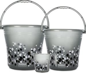 RATAN Frosty Bubble Print Grey Pack of 3 Bathroom Set (Bucket, Mug) 20 ...