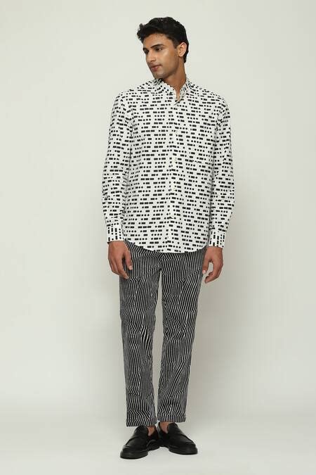 Buy White Cotton Morse Code Print Shirt For Men by Abraham And Thakore ...