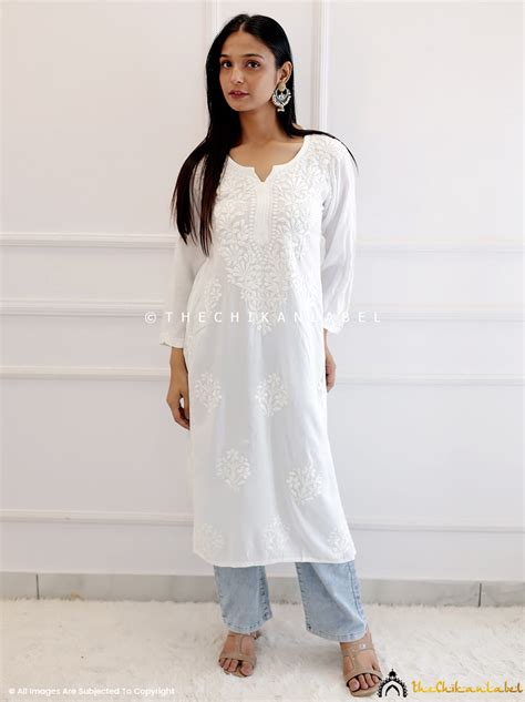 White Modal Chikankari Straight Kurti