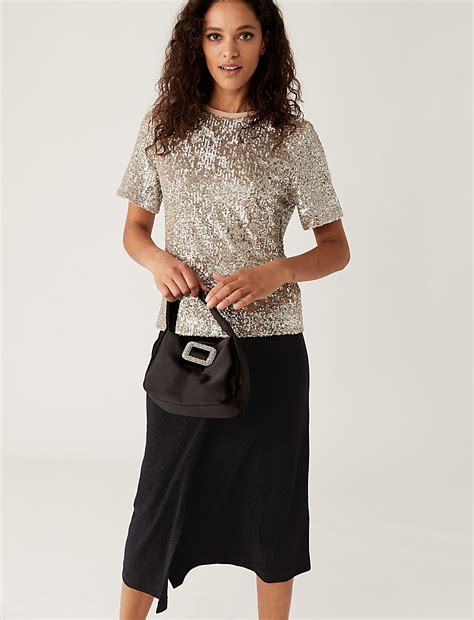 Buy Jersey Sparkly Knotted Midi Pencil Skirt at Marks & Spencer