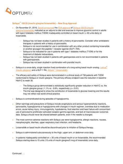 Fillable Online Soliqua 100/33 (insulin glargine/lixisenatide) New Drug ...