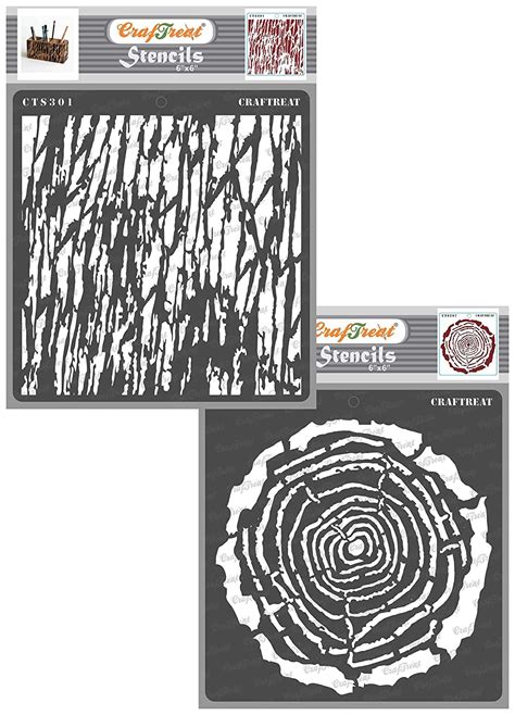 CrafTreat Tree Stencil for Craft and Art - Tree Rings and Tree Bark ...