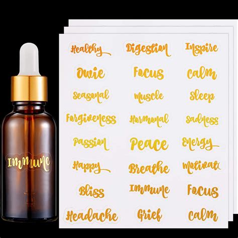 8 Sheets Essential Oil Labels Vinyl Oil Bottle Label Stickers Golden ...