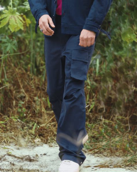 Pleated Knee Cargos In Blue – sugga.offical