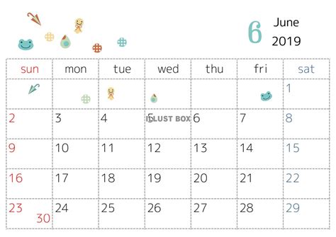 無料イラスト 2019年6月カレンダー ドットとモチーフ