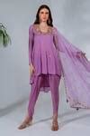 Buy Purple Georgette, Organza, Panelled Mirrorwork Short Anarkali Tulip ...