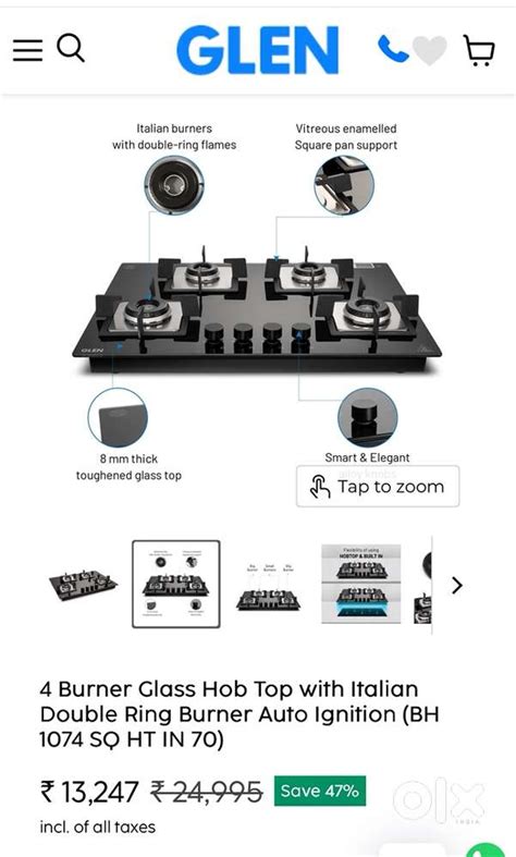 4 Burner Glass Hob Top with Italian Double Ring Burner Auto Ignition ...