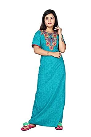 Buy BAILEY SELLS Women's Cotton Embroidered Maxi Nightgown (Bailey1392 ...