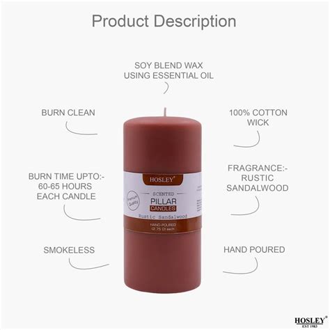 Buy HOSLEY Set of 2 Rustic Sandalwood Scented Pillar Candles from ...