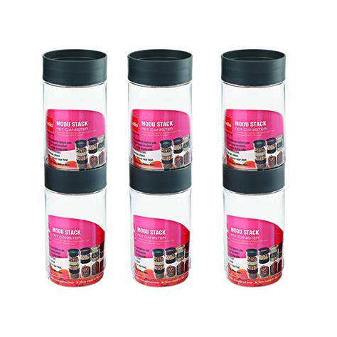 Cello Modustack Plastic Container Set of 6, Grey, 1000ml