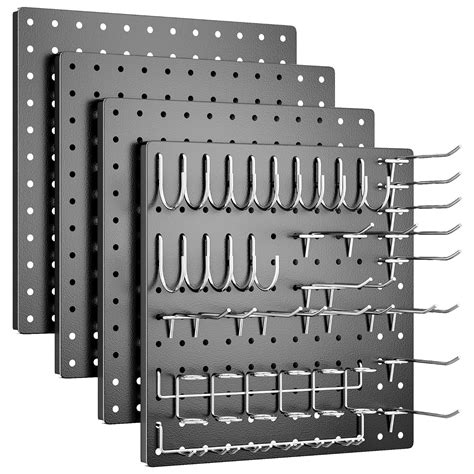 Peg Board, 4 Pack Metal Pegboard Kit,Black Pegboard Wall Organizer with ...