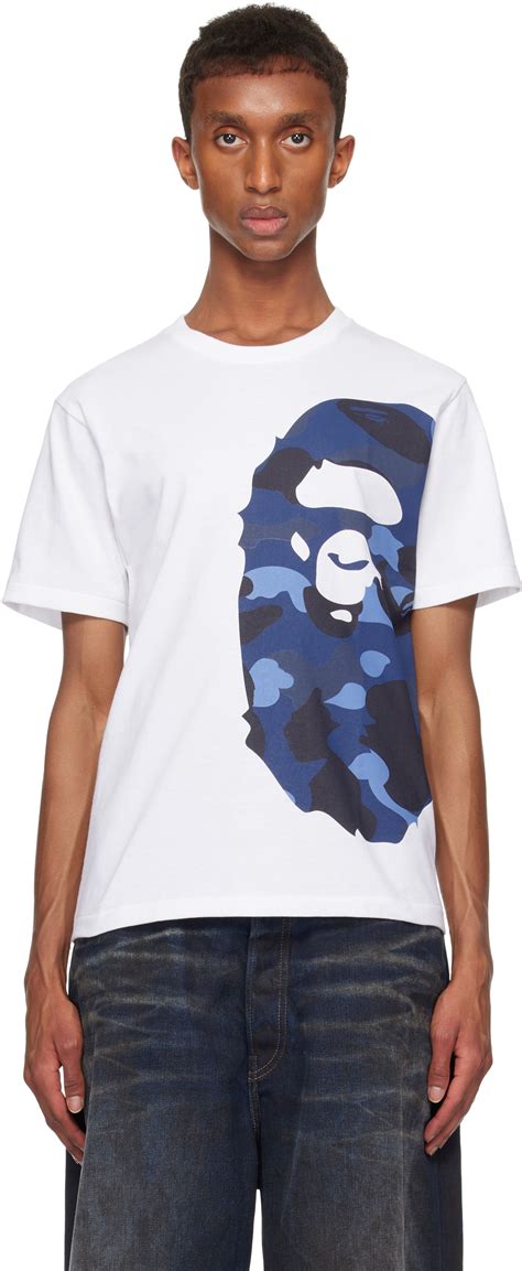 BAPE White & Navy Color Camo Side Big Ape Head T-shirt A Bathing Ape