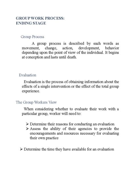Grp Wk Process: Ending Stage Insights & Evaluation Methods - Studocu
