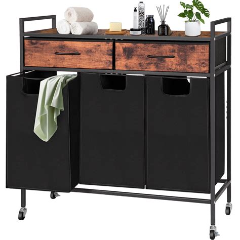 Laundry Hamper With Wheels 3 Partitions with Drawers Waterproof Oxford ...