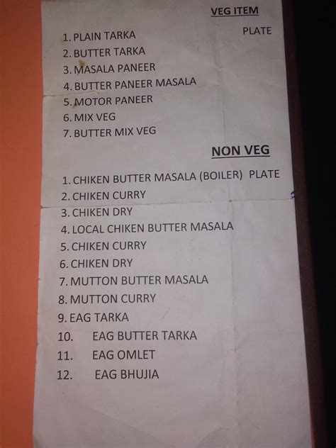 Menu at RBG TANTI DHABA, India
