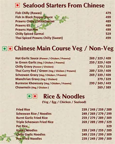 Menu at Bird Valley, Pune