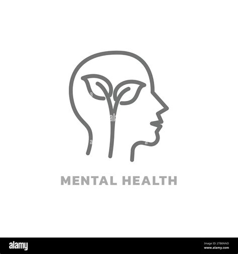 Mental health line vector icon. Human head profile and flower leaf ...