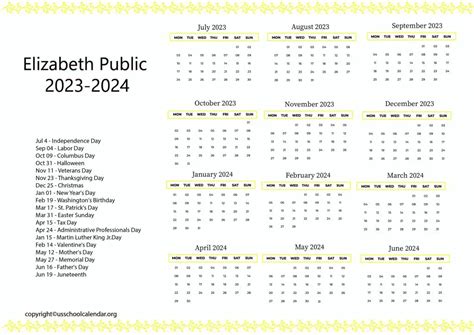 Elizabeth Public Schools Academic Calendar - US School Calendar