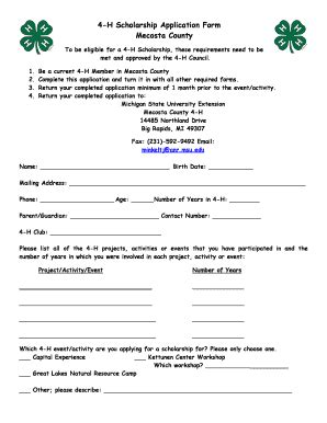 Fillable Online 4-H Scholarship Application Form Mecosta County Fax ...