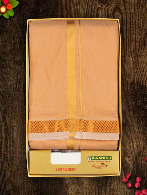 Ramraj Men Art Silk Zari Dhoti & Shirting Set Orange Ashirwath (2 in 1)