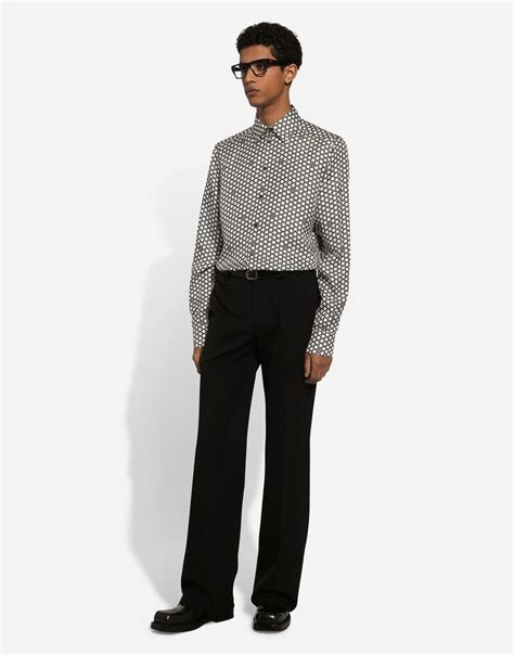 Silk Martini-fit shirt with DG print in Multicolor for Men | Dolce&Gabbana®