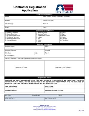Contractor Registration Application - Allen TX - Cityofallen - Fill and ...