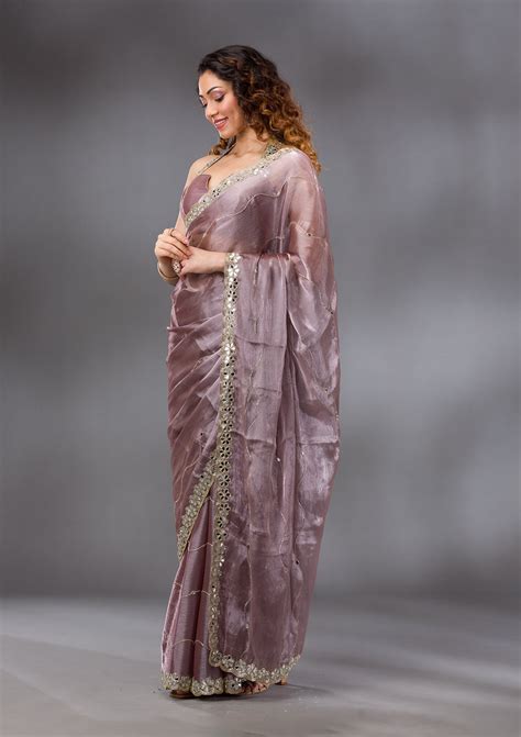 Buy Mauve Stonework Georgette Saree - Koskii