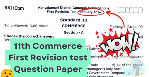 11th Commerce First Revision test Question Paper 2024