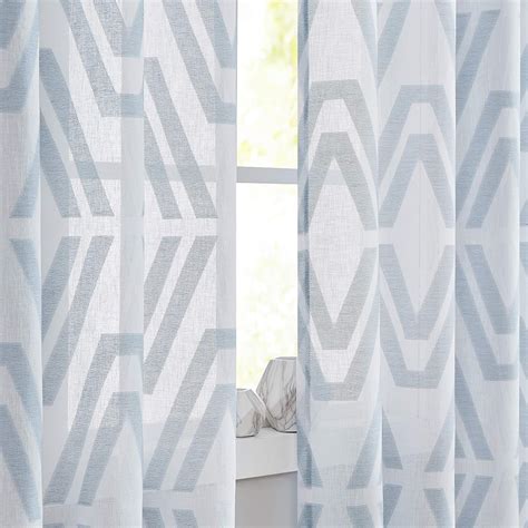 Buy Central Park Blue White Sheer Window Curtain Panel Geometric ...