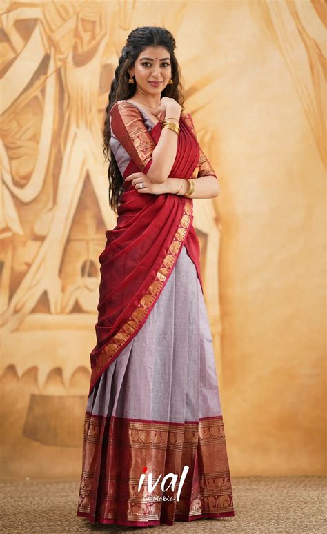 Padmaja - Mauve and Red Cotton Halfsaree – Ivalinmabia