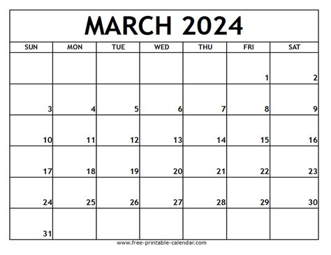 Blank Calendar Printable 2025 March