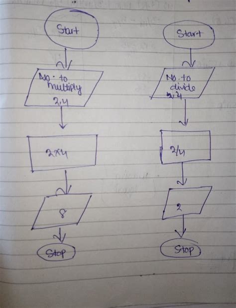 Depict a flowchart for dividing two numbers - Brainly.in