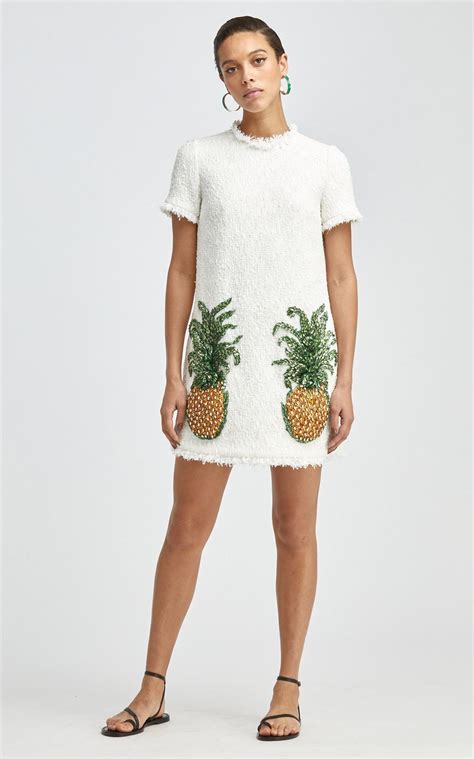 Oscar de la Renta | White Pineapple Embroidered Cady Mini Dress ...