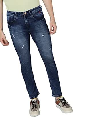Urbano Fashion Men's Navy Slim Fit Mild Distressed/Torn Jeans ...