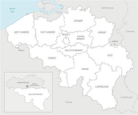 map of Belgium with regions, provinces and administrative divisions, and neighbouring countries ...