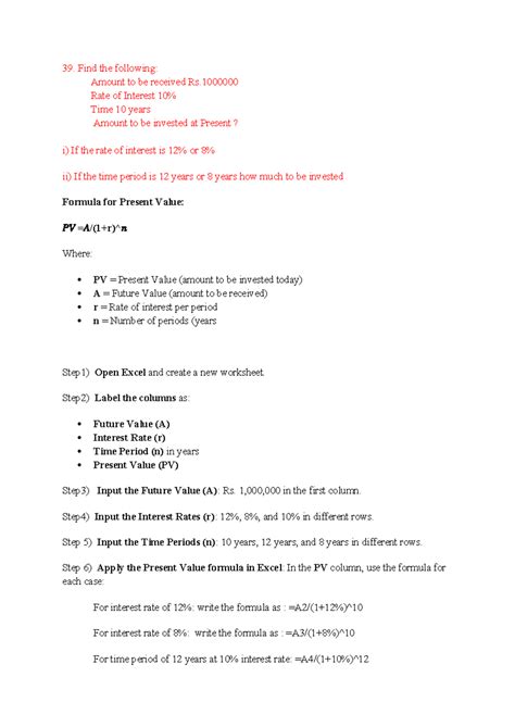 Excel 39 and 48th program steps - 39. Find the following: Amount to be ...