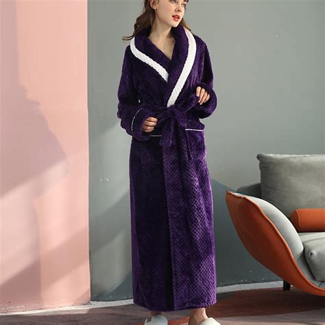 Funicet Plus Size Women's Bathrobe, Long Fleece Shawl Collar, Plush ...