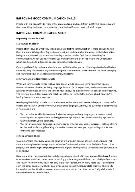 Improving GOOD Communication Skills - IMPROVING GOOD COMMUNICATION ...
