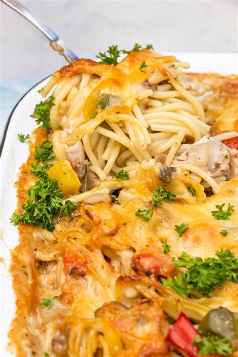 Baked Chicken Spaghetti Cheesy Chicken Spaghetti Recipe L The Novice