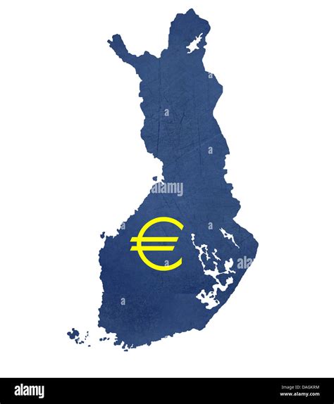 European currency symbol on map of Finland isolated on white background ...