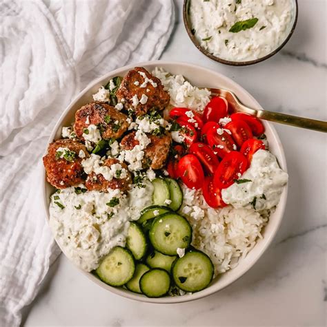 Greek Chicken Meatballs Bowls with Tzatziki Sauce – Modern Honey