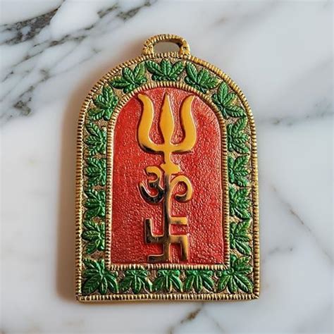 Buy Plus Value Brass Swastik Om Trishul Wall Hanging Vastu Trishakti ...
