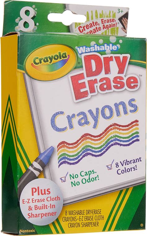 Amazon.com: Crayola Washable Dry Erase Crayons (8ct), Includes Eraser ...