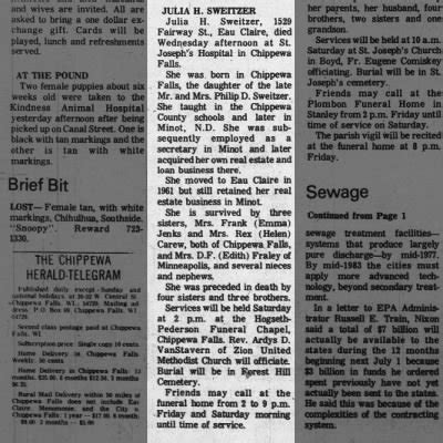 Obituary for JULIA H. SWEITZER - Newspapers.com™