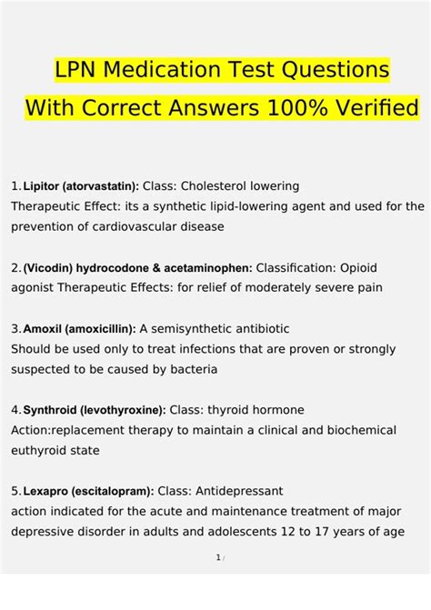 LPN Medication Test Questions With Correct Answers 100% Verified(2023/ ...