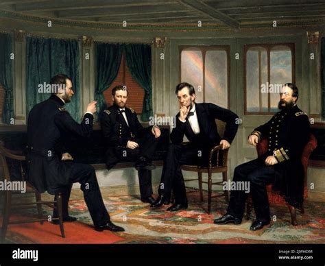 President Lincoln (center right) with, from left, Generals Sherman and ...