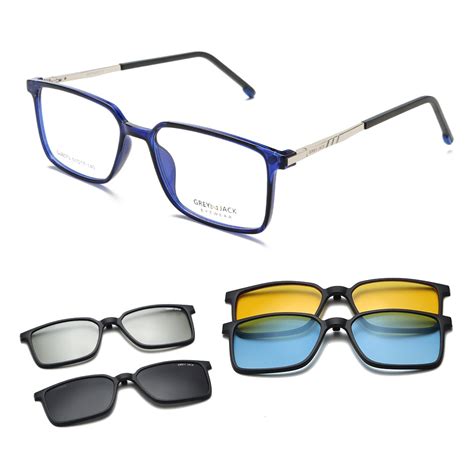 GREY JACK Clip On Glasses Rectangle Shape with 4PCS Magnetic Lens 6073 ...