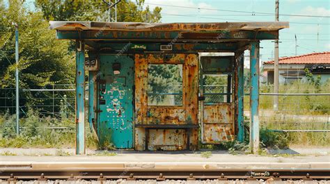 A forgotten bus stop sits in a state of disrepair its oncebright colors ...