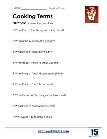 Image result for Basic Cooking Terms Worksheet