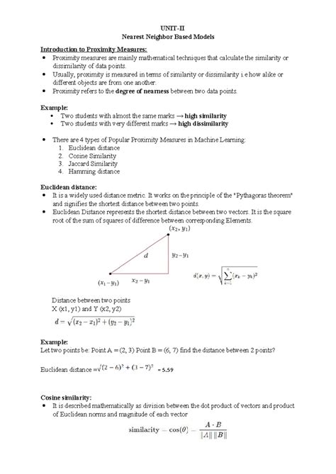 ML UNIT 2 - Introduction to Nearest Neighbor Proximity Measures - Studocu